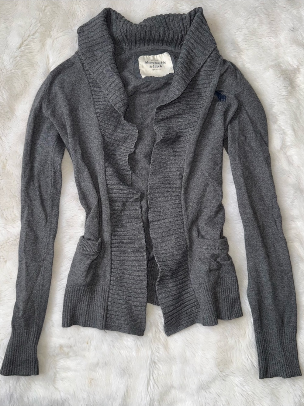 Abercrombie & Fitch Dark Gray Shawl-Collar Open Cardigan